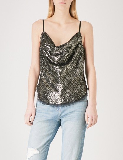KENDALL & KYLIE Draped sequin camisole – shimmering cowl front tops - flipped