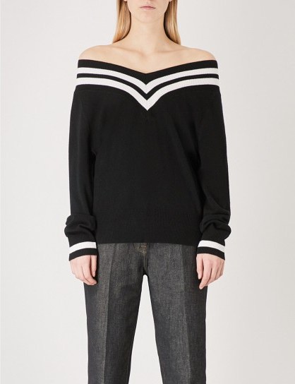 KENDALL & KYLIE Off-the-shoulder wool and cashmere-blend jumper – monochrome bardot sweaters - flipped