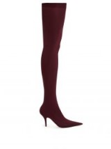 BALENCIAGA Knife over-the-knee bootie – burgundy-red stretch-fabric boots