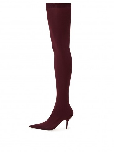BALENCIAGA Knife over-the-knee bootie – burgundy-red stretch-fabric boots - flipped