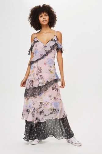 TOPSHOP Lace Trim Maxi Dress ~ long tiered floral print dresses - flipped
