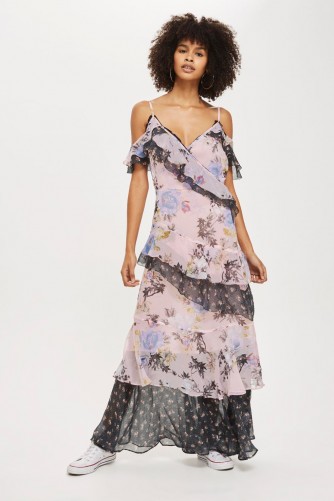 TOPSHOP Lace Trim Maxi Dress ~ long tiered floral print dresses