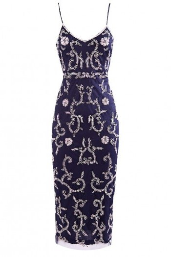 Lace & Beads Fiona Embellished Navy Midi Dress | glamorous strappy party dresses - flipped