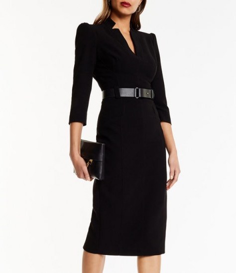 KAREN MILLEN Leather Belt Pencil Dress / lbd / smart fitted dresses - flipped