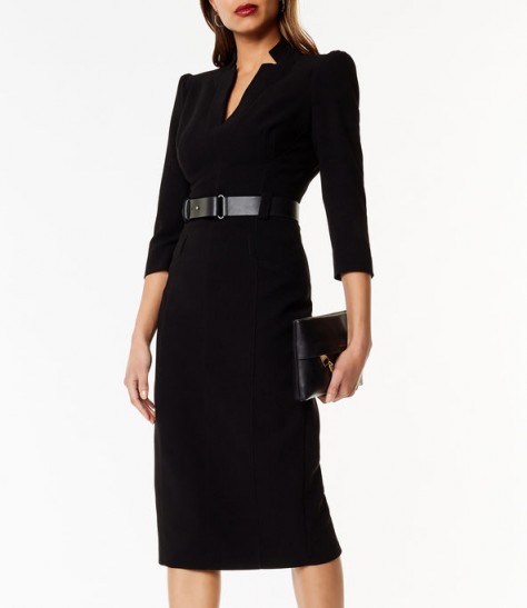 KAREN MILLEN Leather Belt Pencil Dress / lbd / smart fitted dresses