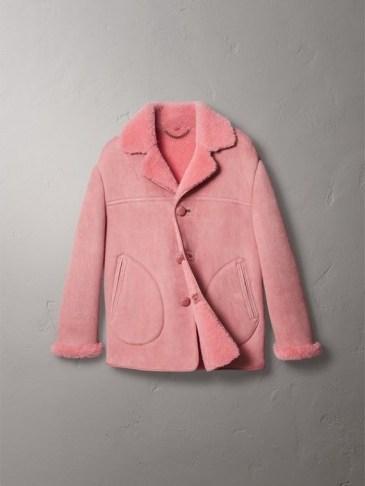 BURBERRY Leather Trim Shearling Oversized Jacket Copper Pink ~ luxe jackets - flipped
