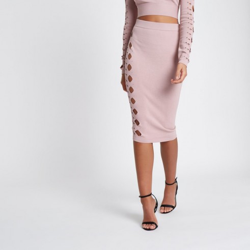 River Island Light pink cut out studded pencil skirt – stretch-knit skirts