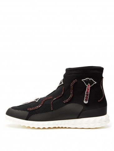 VALENTINO Lipstick-appliqué body-tech high-top trainers ~ sports-luxe sneakers - flipped