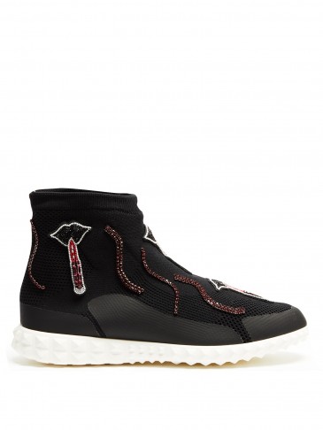 VALENTINO Lipstick-appliqué body-tech high-top trainers ~ sports-luxe sneakers