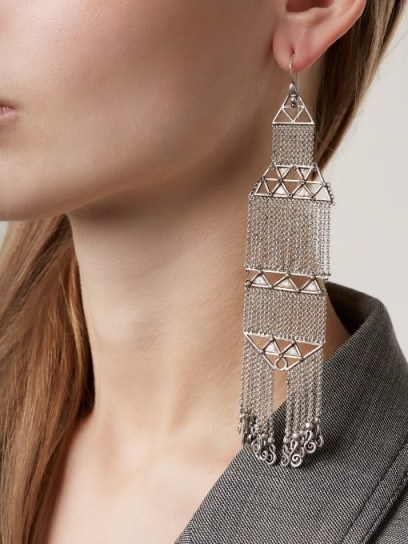 SAINT LAURENT Long multi-tier earrings ~ silver metal statement jewellery - flipped