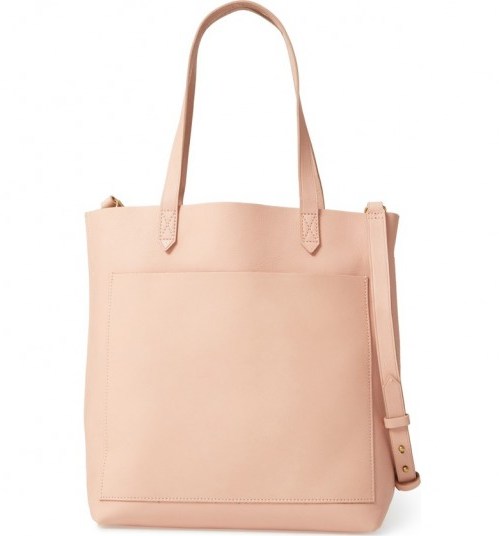 MADEWELL Medium Leather Transport Tote in Tinted Blush | pale pink handbags | shoulder bags - flipped