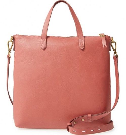 MADEWELL The Transport Leather Crossbody in Antique Rose | pink top handle bags - flipped