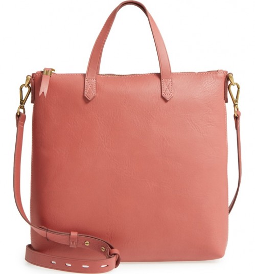 MADEWELL The Transport Leather Crossbody in Antique Rose | pink top handle bags
