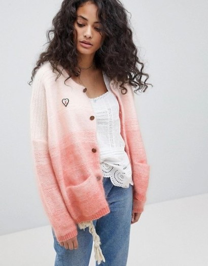 Maison Scotch Chunky Cardigan With Gradient Effect – pink ombre cardigans - flipped