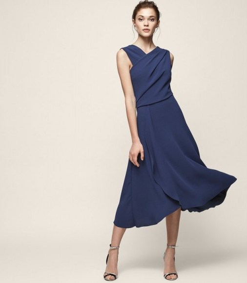 REISS MARLING WRAP-FRONT MIDI DRESS TEAL ~ blue occasion dresses - flipped