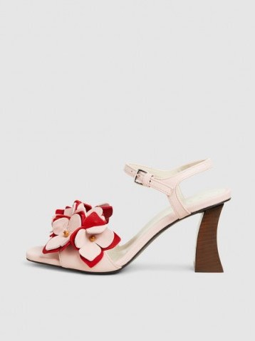MARNI‎ Floral Appliquéd Leather Sandals ~ pale-pink peep-toe Mary Janes - flipped