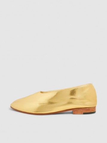MARTINIANO‎ Glove Leather Flats | shiny gold high vamp flat shoes - flipped