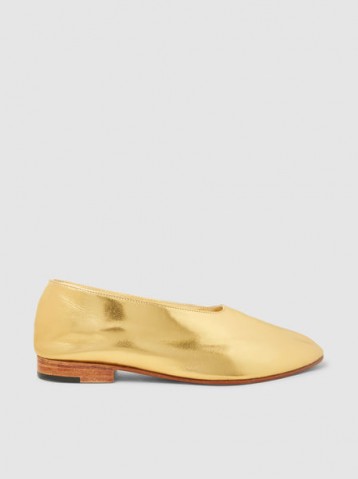 MARTINIANO‎ Glove Leather Flats | shiny gold high vamp flat shoes
