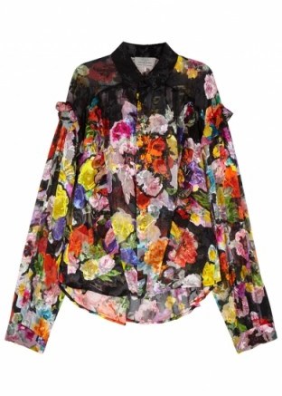 PREEN BY THORNTON BREGAZZI Miranda floral-devoré silk blend blouse | floaty ruffle trim blouses - flipped