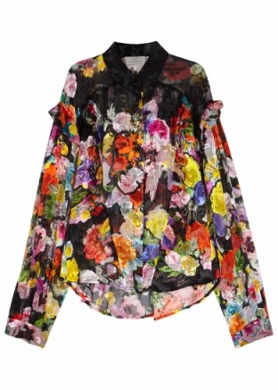PREEN BY THORNTON BREGAZZI Miranda floral-devoré silk blend blouse | floaty ruffle trim blouses