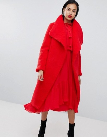 Missguided Waterfall Teddy Coat ~ red statement coats - flipped