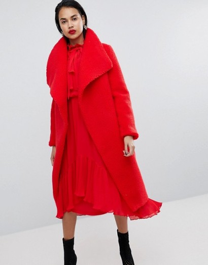 Missguided Waterfall Teddy Coat ~ red statement coats