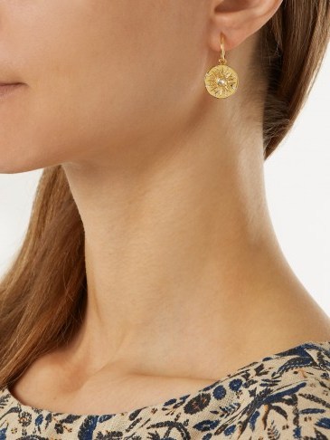 THEODORA WARRE Moonstone Compass gold-plated earrings ~ small disc jewellery - flipped
