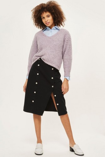 Topshop MOTO Button Split Midi Skirt | black slit skirts