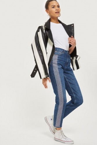 Topshop MOTO Diamante Striped Straight Leg Jeans | embellished denim