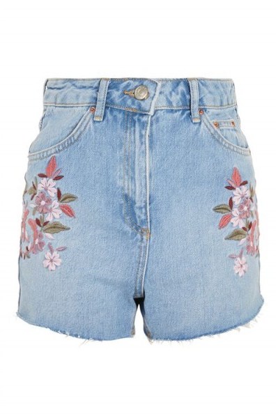 Topshop MOTO Embroidered Floral Mom Shorts | flower embroidered denim - flipped