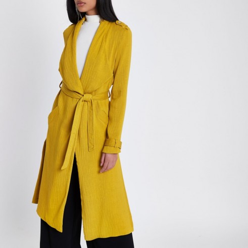 River Island Mustard yellow belted duster trench coat ~ stylish lightweight coats ~ spring style outerwear