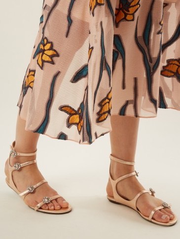 JIMMY CHOO Naia crystal-embellished rose-gold leather sandals ~ strappy metallic flats ~ luxe flat summer shoes - flipped