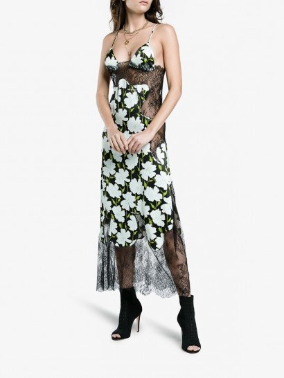 Off-White Floral Lace Trim Midi Slip Dress | semi sheer cami dresses - flipped