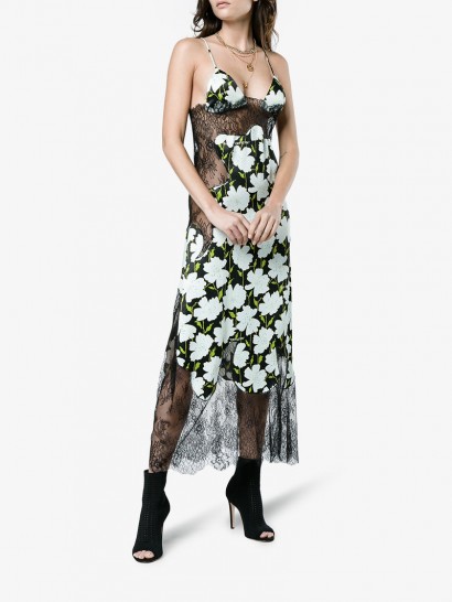 Off-White Floral Lace Trim Midi Slip Dress | semi sheer cami dresses