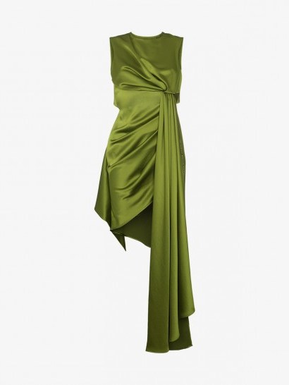 Off-White Sleeveless Green Dress With Open Back And Draping - flipped