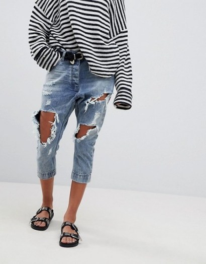 One Teaspoon Kingpins Cropped Boyfriend Jean With Extreme Distressing in Rocky | destroyed crop leg jeans - flipped