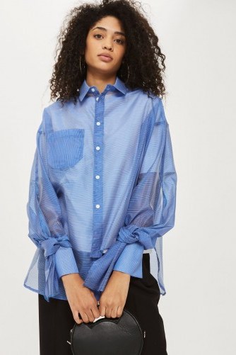 Organza Striped Oversized Shirt | blue oversized sleeve tie shirts - flipped