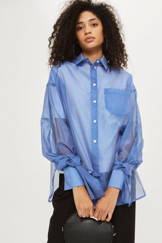 Organza Striped Oversized Shirt | blue oversized sleeve tie shirts