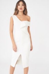 LAVISH ALICE Origami Folded One Shoulder Midi Dress | chic white party dresses