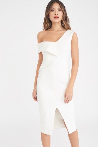 LAVISH ALICE Origami Folded One Shoulder Midi Dress | chic white party dresses - flipped