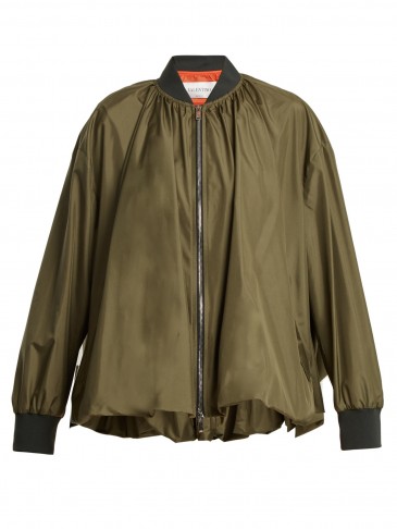 VALENTINO Oversized zip-through khaki-green silk jacket ~ stylish casual jackets