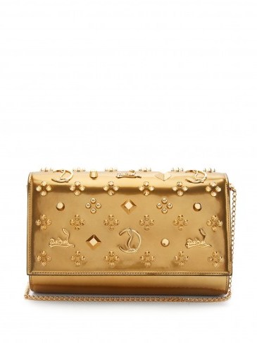 CHRISTIAN LOUBOUTIN Paloma metallic-gold embellished leather clutch ~ luxe bags - flipped