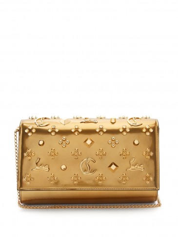 CHRISTIAN LOUBOUTIN Paloma metallic-gold embellished leather clutch ~ luxe bags