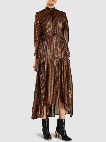 ‎PETAR PETROV‎ Damaris Leather-Trimmed Bronze Silk Lamé Midi Dress | metallic dresses
