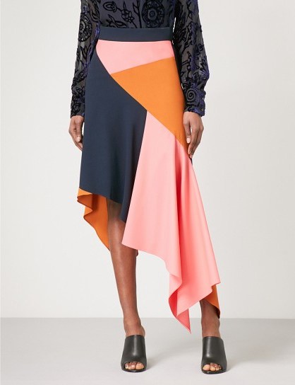 PETER PILOTTO Asymmetric contrast-panel high-rise crepe skirt | colour block skirts - flipped