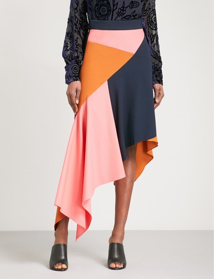 PETER PILOTTO Asymmetric contrast-panel high-rise crepe skirt | colour block skirts