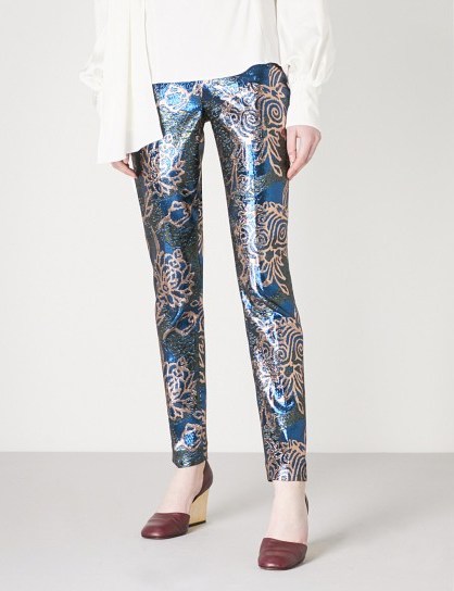 PETER PILOTTO Floral straight metallic-jacquard trousers | blue-metallic pants - flipped