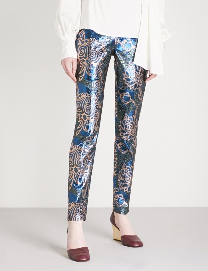 PETER PILOTTO Floral straight metallic-jacquard trousers | blue-metallic pants