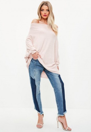 Missguided brushed bardot tunic top – oversized off the shoulder tops - flipped