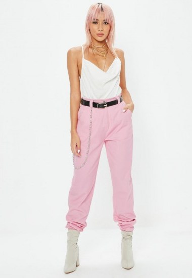 Missguided pink chain detail cargo trousers - flipped
